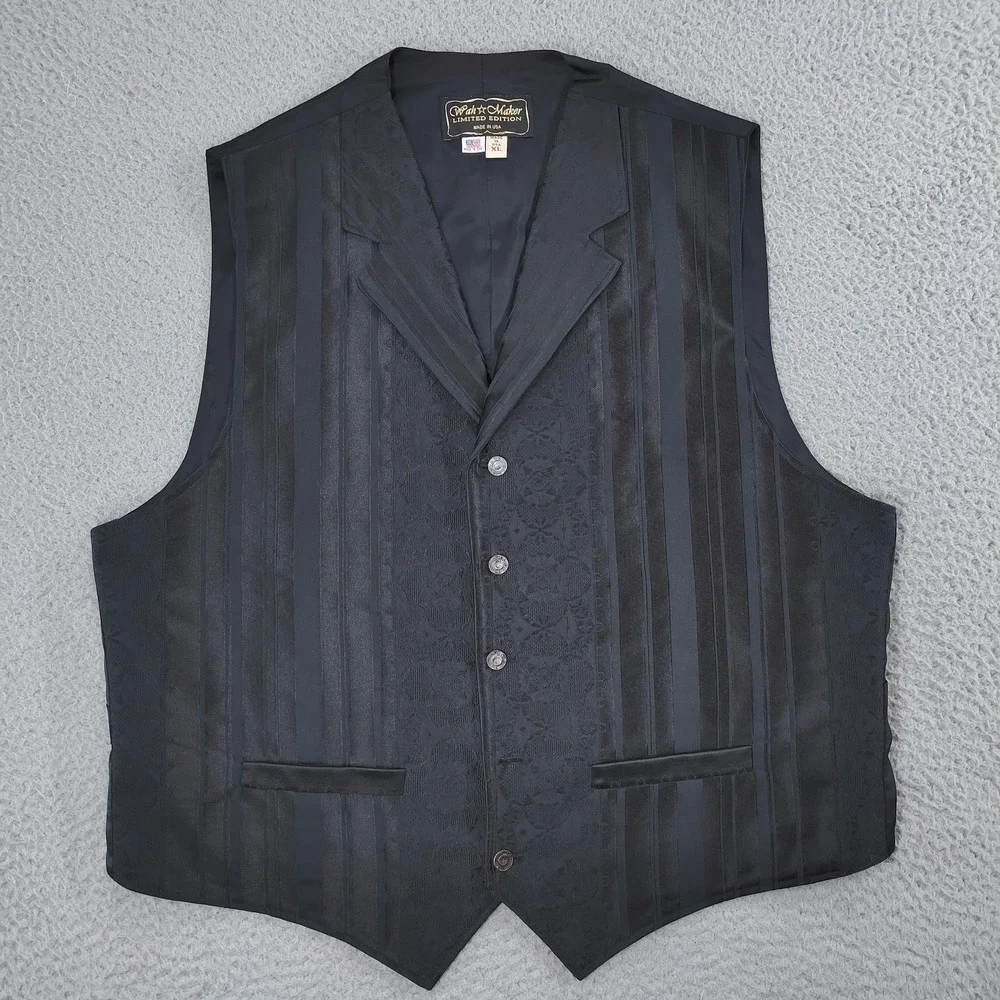 Wah maker Vest Mens XL Black Stripe Western Suit Waistcoat Limited Edition USA